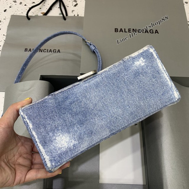 Balenciaga專櫃爆款女士小號手提包 巴黎世家藍色牛仔沙漏包 fyj1792